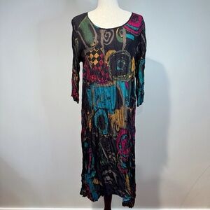 Shana Women’s Large Crinkle Abstract Tunic Dress Boho Art To Wear Lagenlook